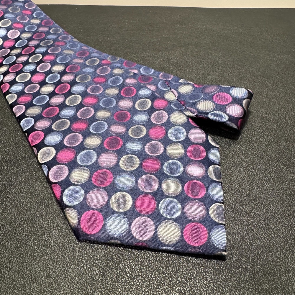Van Heusen Tie‎ Purple Geometric Circle Multicolor 100% Silk Foulard Necktie VTG